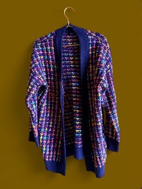 Vici Multicolor Knit Open Cardigan - Navy with Bright Accents
